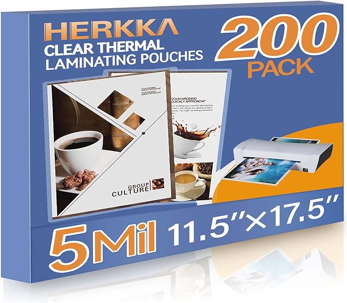HERKKA 200 Pack Laminating Pouches, Hold 11 x 17 Inch Sheet, 5 Mil Clear by HERKKA