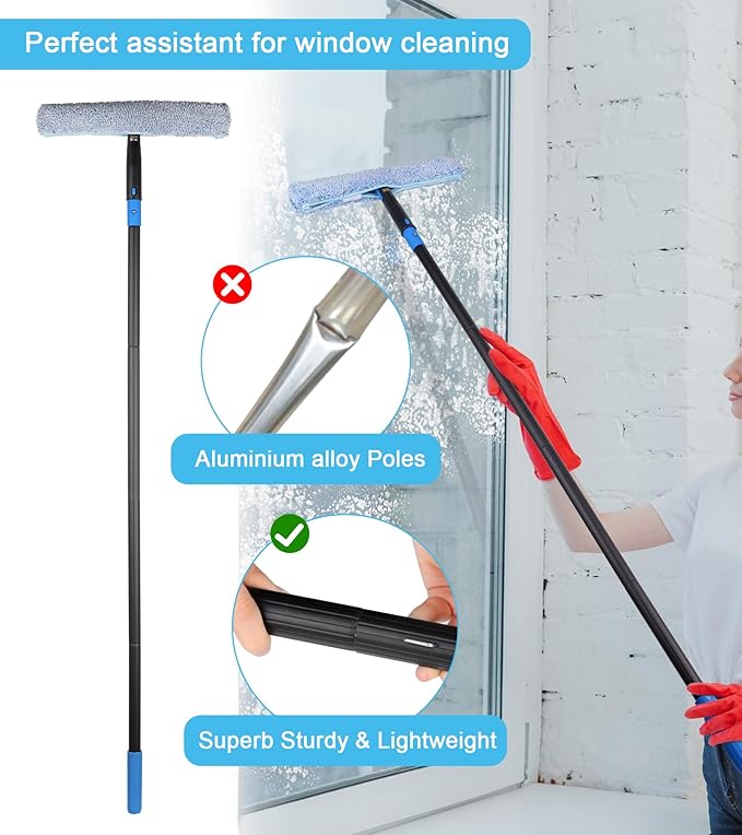 Window Cleaning Kit with Storage Bucket, Window Squeegee with 4.13ft Extension - Image 4