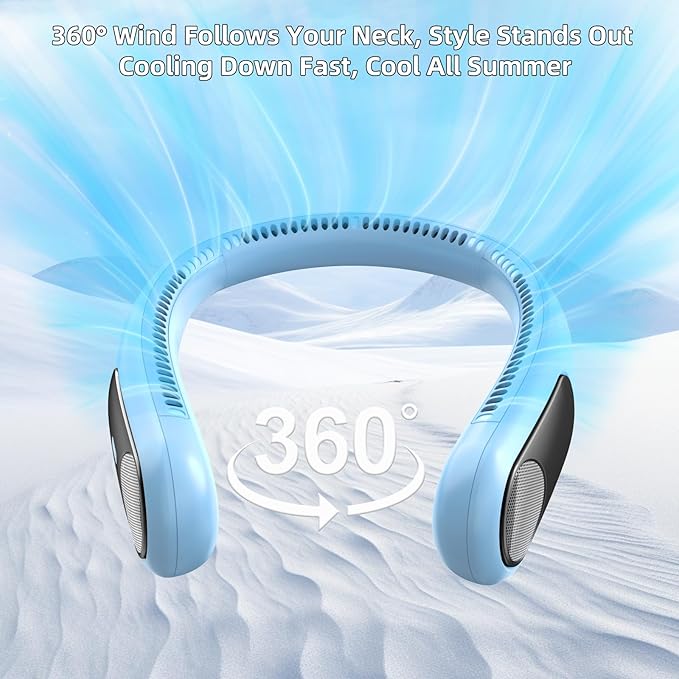 Portable Neck Fan, Personal Wearable Bladeless Fan, LED Display, 6000mAh USB - Image 2