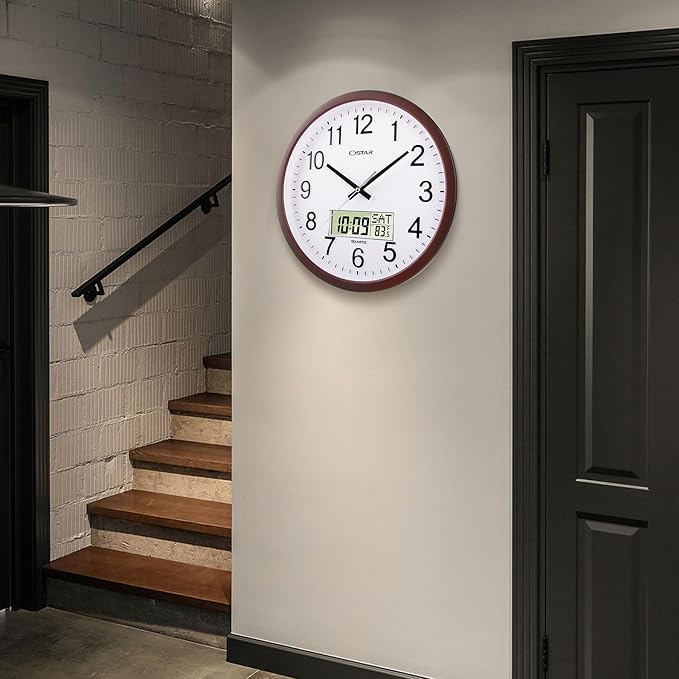 OSTAR 14" Large Analog Digital Display Wall Clock Silent Non-Ticking, Day of - Image 7