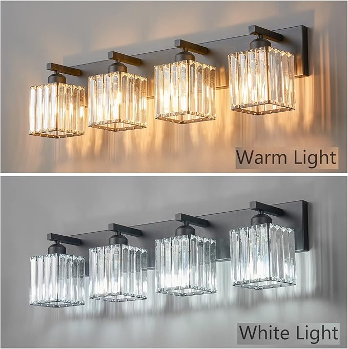 FDPBY Modern Bathroom Vanity Light 4-Lights Modern Black Crystal Wall Light - Image 3