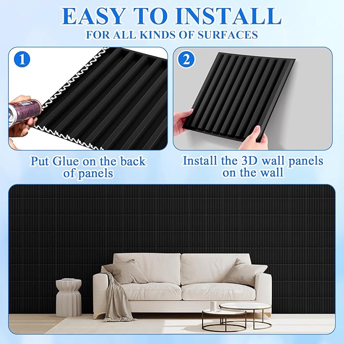 Nuanchu 32 Pcs 3D Slat Wall Panels 12 x 12 Inch PVC Fluted Textured Panel - Image 3