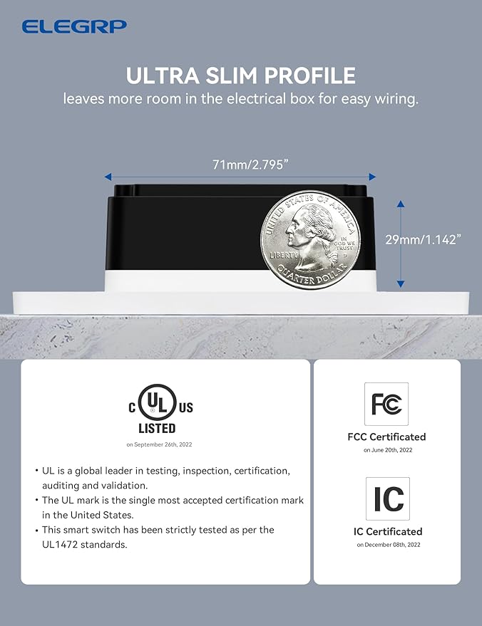 ELEGRP Smart Dimmer Light Switch DTR10, Single Pole Setup, 2.4GHz Wi-Fi Touch - Image 5