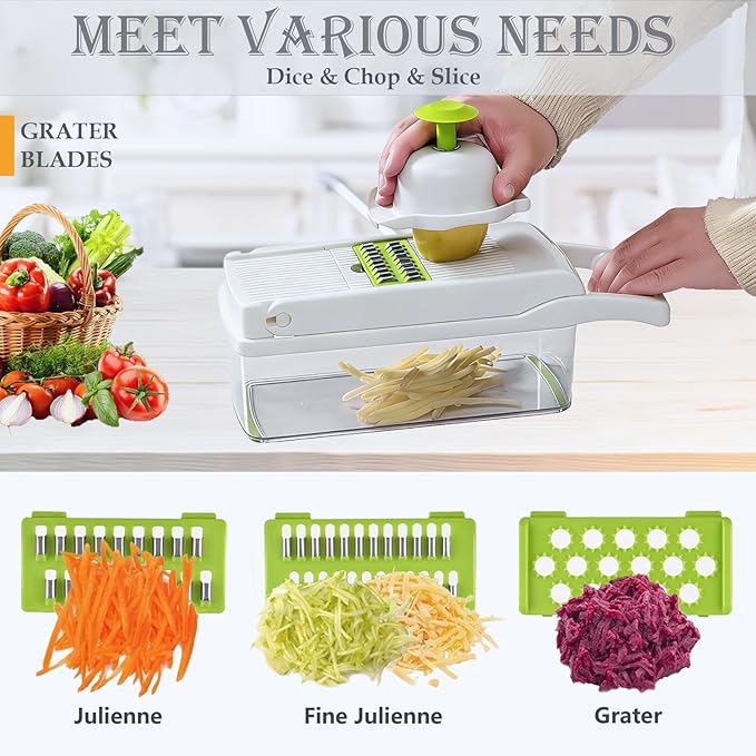 Dewpeton Pro-Series 16-in-1 Mandoline Slicer & Spiralizer, Veggie Chopper - Image 3