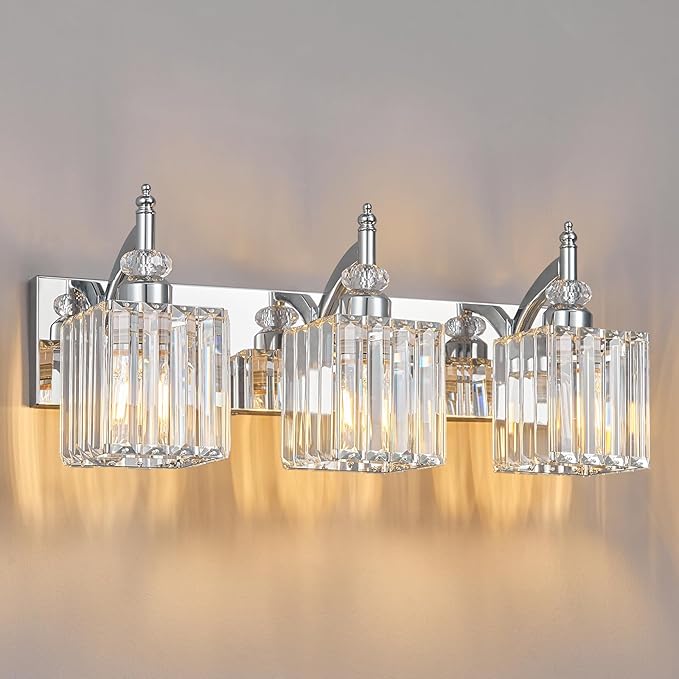 BBLLWJ Modern Bathroom Vanity Light 3-Light Chrome Crystal Light Fixtures Over by BBLLWJ