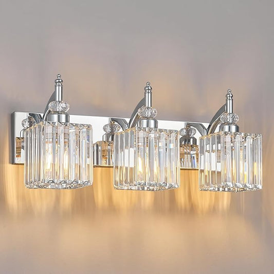 BBLLWJ Modern Bathroom Vanity Light 3-Light Chrome Crystal Light Fixtures Over by BBLLWJ
