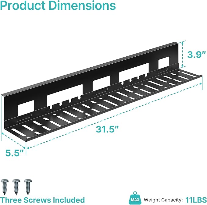 PEGZONE Under Desk Cable Management Tray, 31.5 Inches Metal Cord Organizer Rack - Image 9