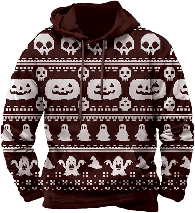 Halloween Hoodie Men Graphic Pumpkin Ghost Printed Sweatshirt Casual Trendy by Spatofa