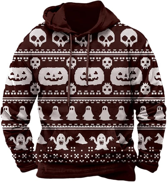Halloween Hoodie Men Graphic Pumpkin Ghost Printed Sweatshirt Casual Trendy by Spatofa