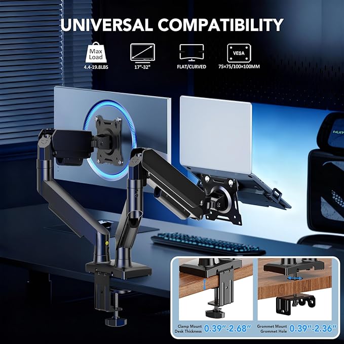 Dual Monitor Stand, Adjustable Monitor Desk Mount - Image 2