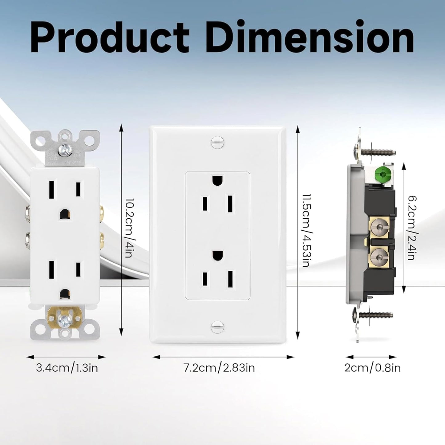 ThunderWay Decorator Receptacle Outlet with Wall Plate, Non-Tamper-Resistant Electrical Outlet, 15 amp Outlet, Self-Grounding, UL Listed, White (20 Pack)