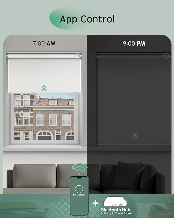 Yoolax Motorized Blinds App Control, Cordless Automatic Shades Roller Window - Image 3