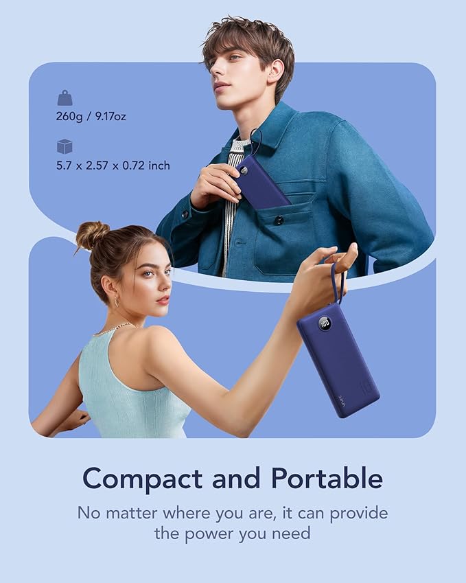 VRURC Portable Charger for iPhone, USB C Power Bank 10000mAh, Slim Travel - Image 2