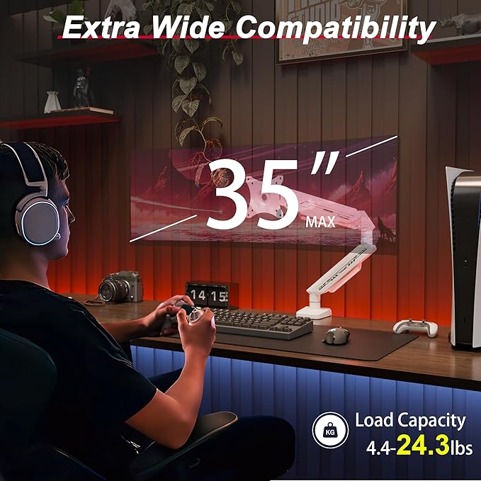 Fydeamer Monitor Arm for 17-35" Screens up to 24.2 lbs, Ergonomic Gas Spring - Image 4