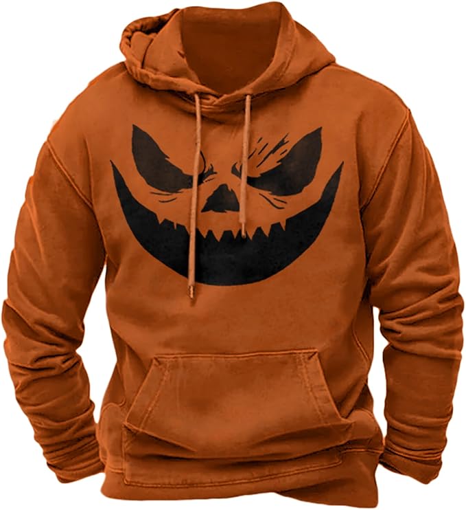Halloween Hoodie Men Graphic Pumpkin Ghost Printed Sweatshirt Casual Trendy by Spatofa