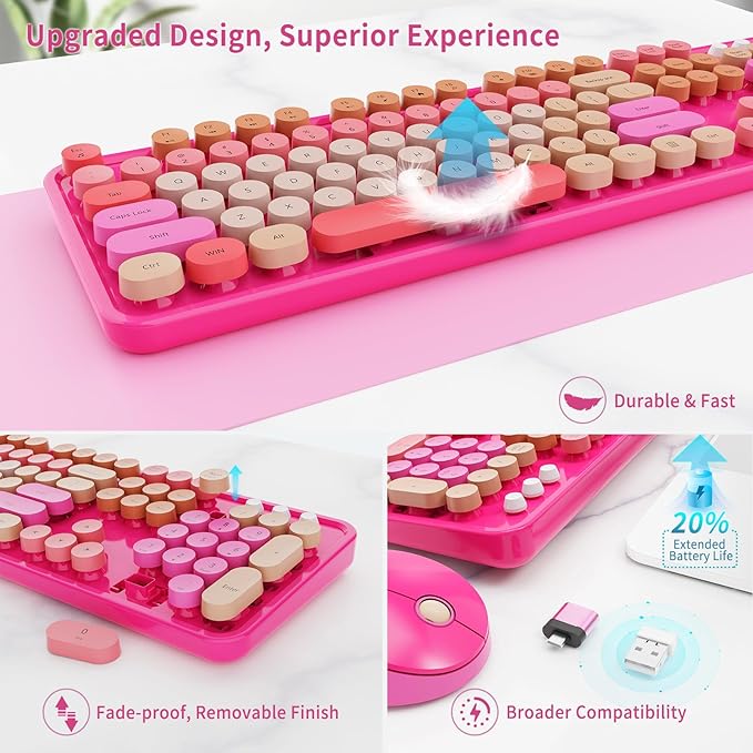 Nowlike Wireless Keyboard and Mouse Combo, Retro Typewriter Keyboard - Image 4