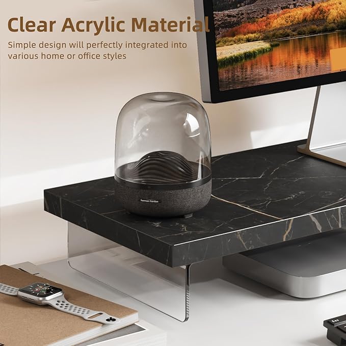 Dual Monitor Stand Riser, Wooden Desktop Organizer Shelf - Image 2