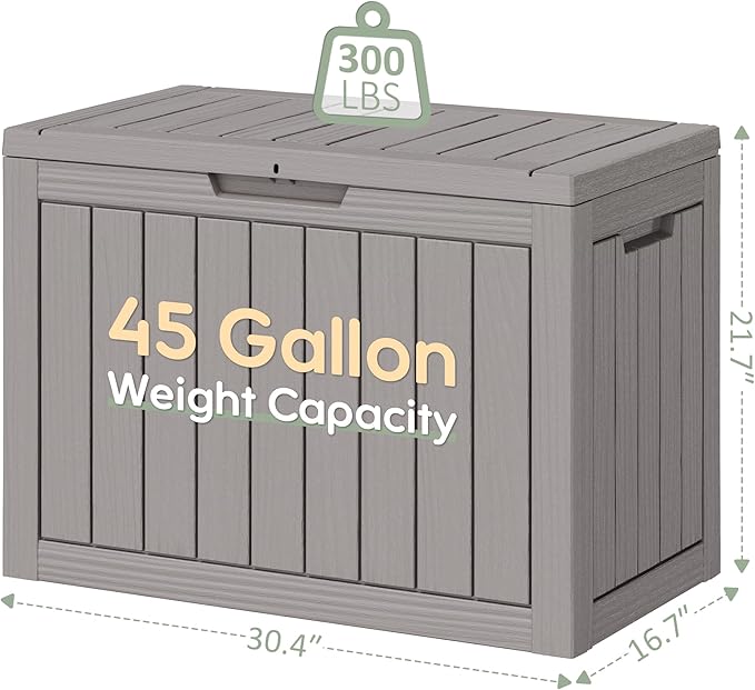 NUNU LAB Outdoor Storage Box, 45 Gallon Outside Deck Box Waterproof, Resin - Image 8