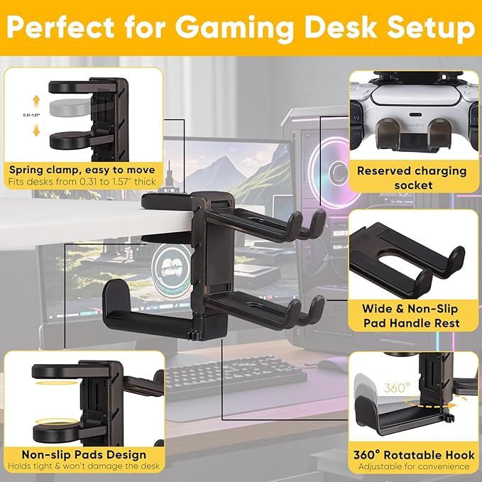 3 in 1 Under Desk Headphone Hanger - Image 3