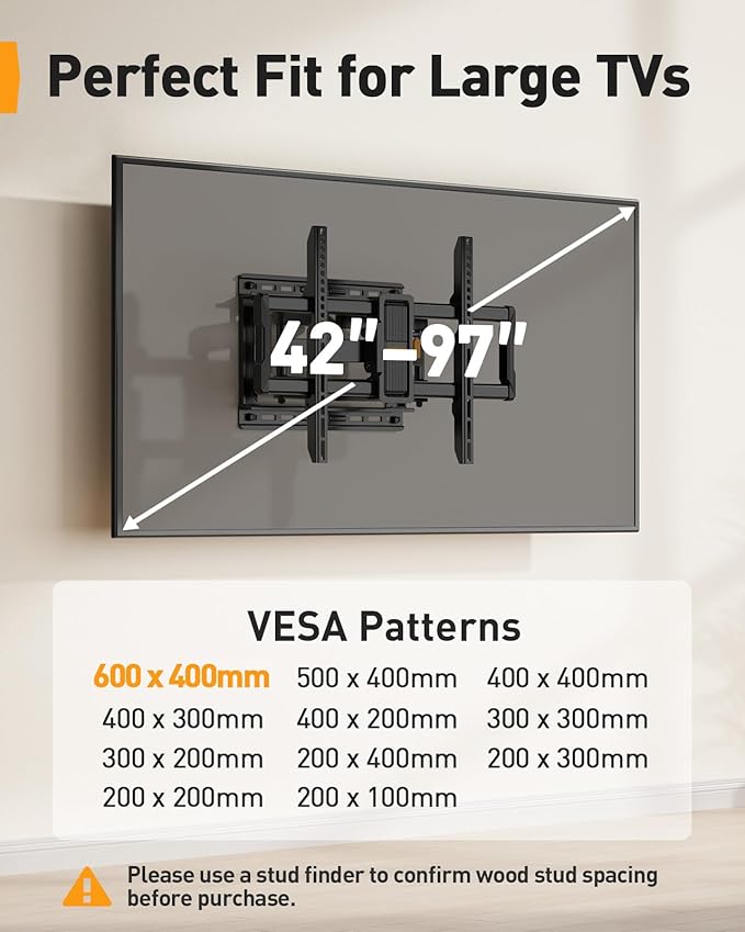 Perlegear UL-Listed Full Motion TV Wall Mount - Image 2
