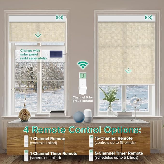 Kilonity Motorized Roller Shades, Light Filtering Remote Control Custom Window - Image 2