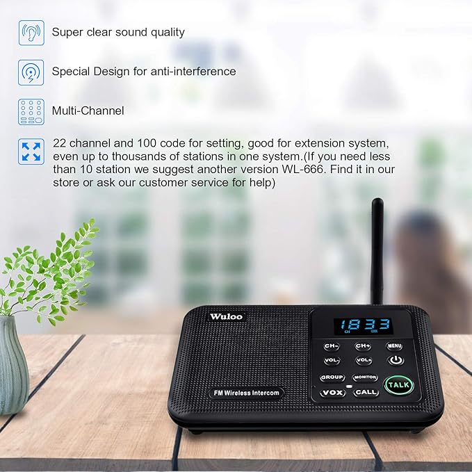 Wuloo Intercoms Wireless for Home 1 Mile Range 22 Channel 100 Digital Code - Image 2