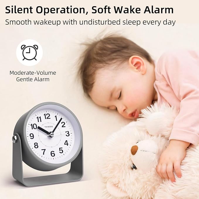 Analog Alarm Clock, Silent Non-Ticking Quartz Movement, Battery-Operated - Image 6