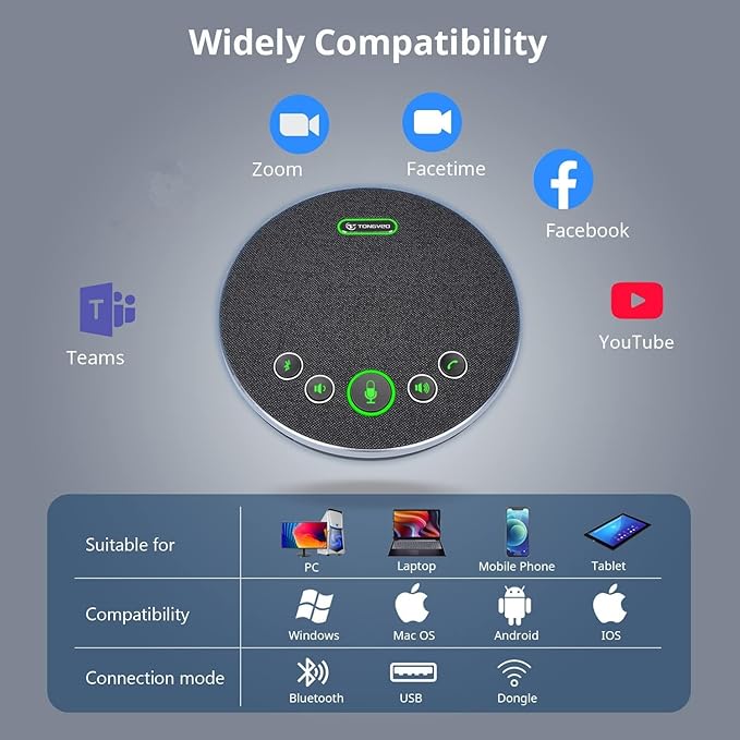 TONGVEO Bluetooth Speakerphone Conference Microphones, Wireless Conference - Image 9