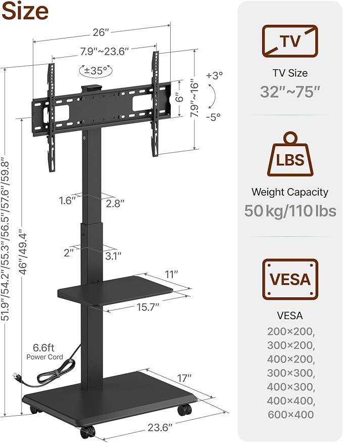 ECOTINY Steel Base Rolling TV Stand - Image 7