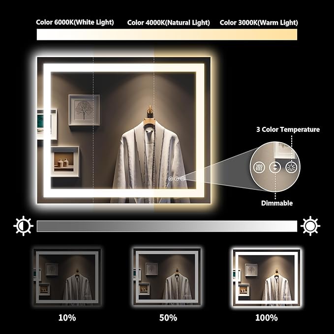 YEELAIT 28x36 Inch LED Bathroom Mirror - Image 4