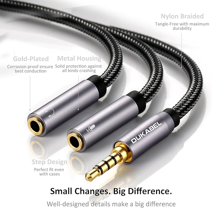 DUKABEL Headsets Splitter Adapter, 3.5mm Jack Separate Headphone & Mic Plug - Image 4