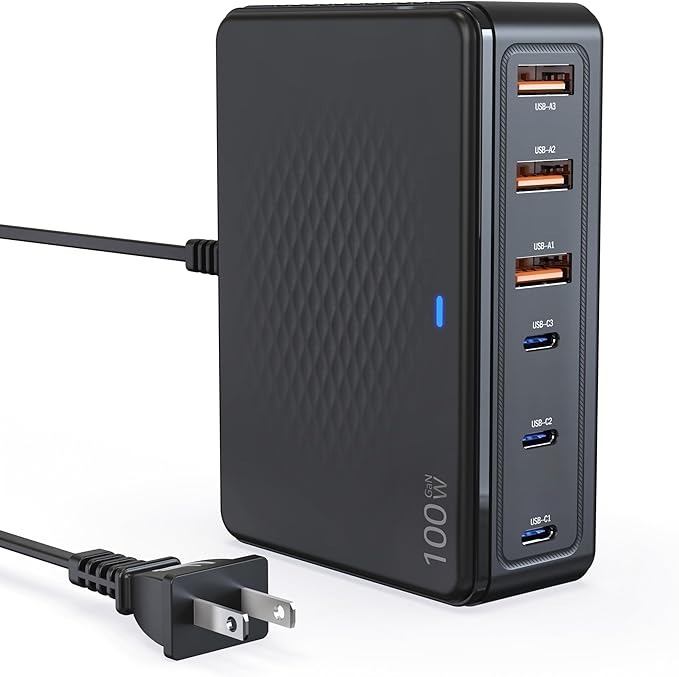100W USB C Fast Charger, GaN III 6 Port PD+QC Multiport Charging Station by TTC