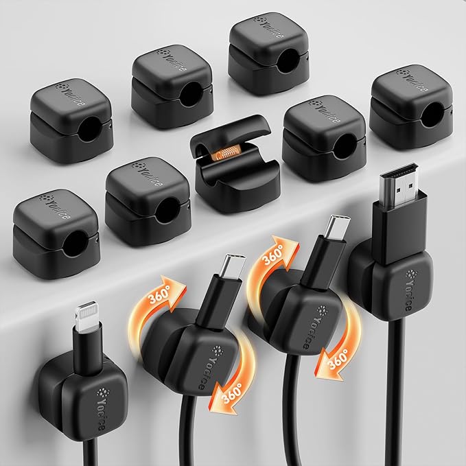 Yocice 12Pack Rotatable Cord Organizer, Spring Cable Clips Desk Cable by Yocice