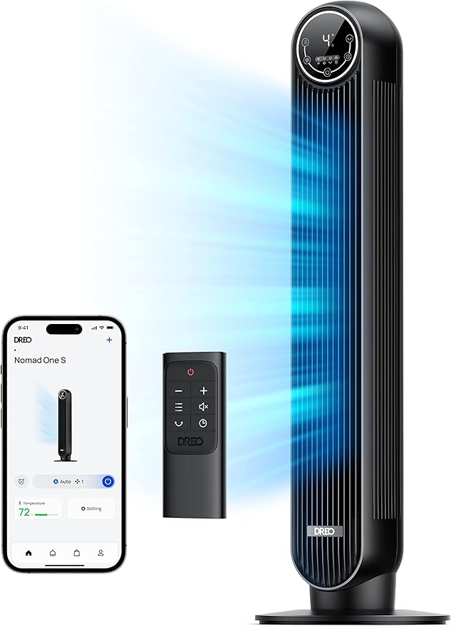 Dreo Tower Fan for Bedroom, Smart Oscillating Quiet Floor Fans, Standing by DREO