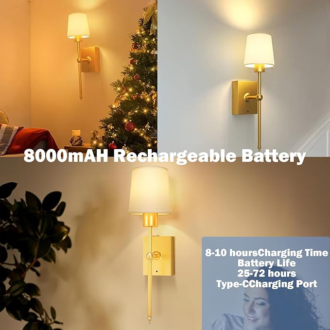 Upgrade Battery-Operated Wall Sconces Set of 2 pieces: Rechargeable Wall Lights - Image 8