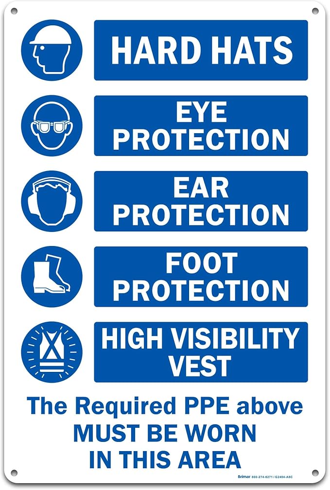 Brimar - 12" x 18" - The Required PPE Must Be Worn Sign - .063″ White Rust-Free by BrimarIndustries