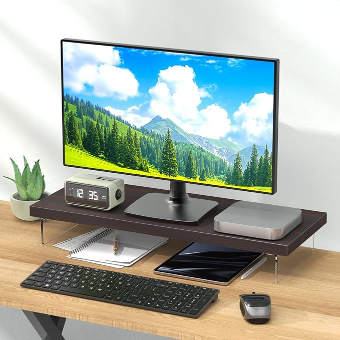 SSWOOD Monitor Stand Riser, Wood & Acrylic Computer Monitor Stand Desk Desktop - Image 2