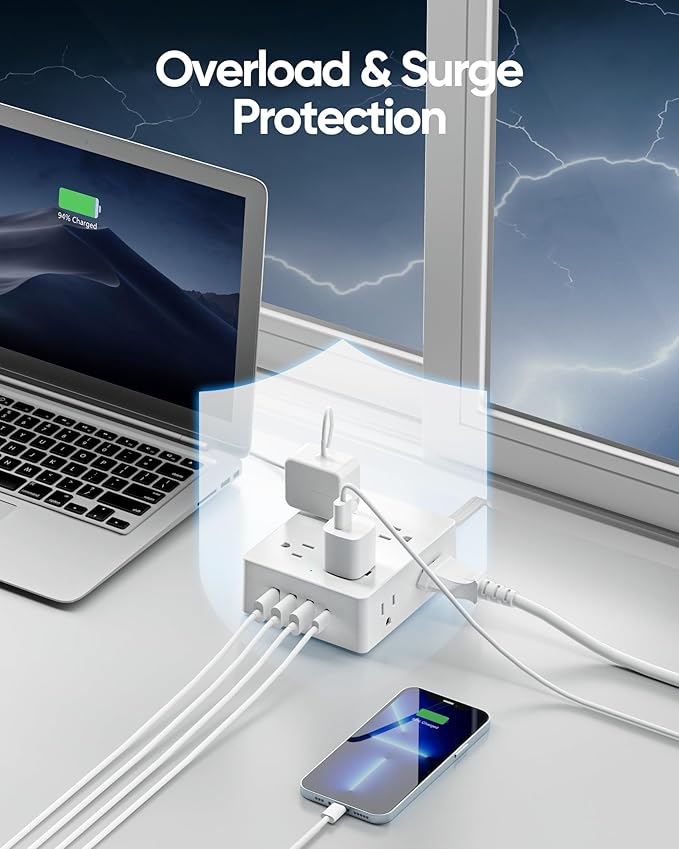 Surge Protector Power Strip, Olcorife 20ft Long Extension Cord - Image 4