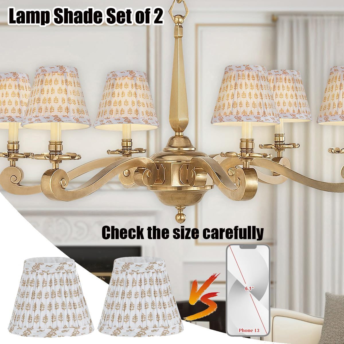 Chandelier Shades Set of 2,Mini Lamp Shade 3" Top x 5.5" Bottom x 4.7" Slant,Small Lamp Shades Clip On Bulb,Pleated Chandelier Lamp Shades,Fabric Lampshades that Attach to The Bulb(Brown Floral)