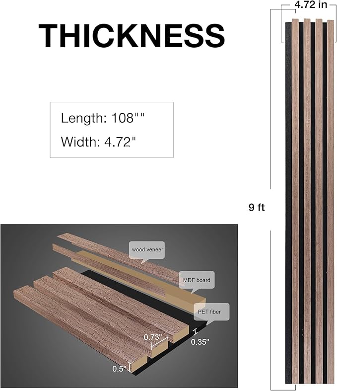 NeatiEase Wood Wall Panels, 9 Feet Acoustic Slat Wall Panels - Image 4