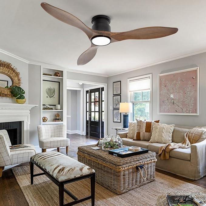 revoici 52'' Ceiling Fan with Lights and Remote, 3 Blade Amber Wood Low Profile - Image 7