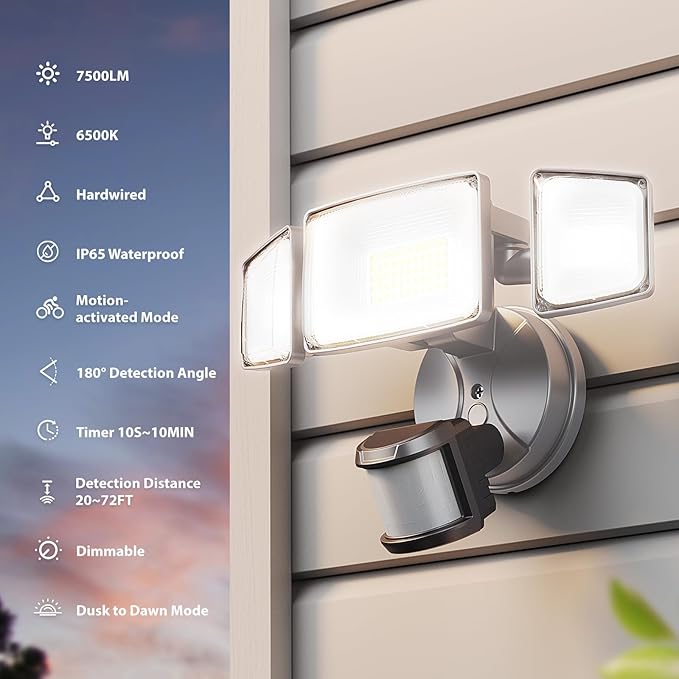 Onforu 75W LED Motion Sensor Outdoor Lights, Dusk to Dawn Flood Light Outdoor - Image 2