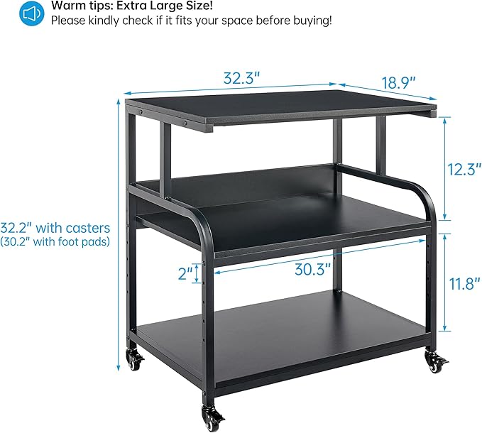 Fannova 32.3" x 18.9" Extra Large Printer Stand Table - Image 2