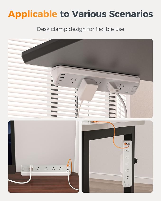 Desk Clamp Power Strip 10 Ft, TESSAN 2100J Surge Protector Desk Charging Station - Image 7