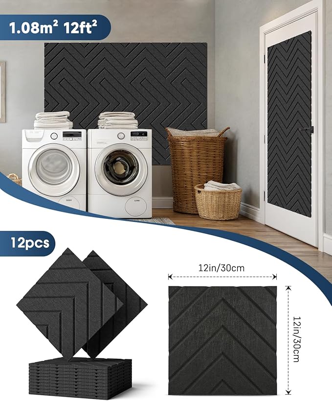 Woovio Sound Proof Foam Panels for Walls, 12 Pack Self-Adhesive Acoustic Panels - Image 6