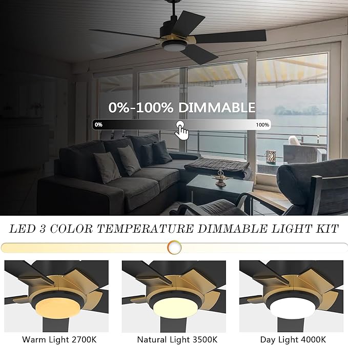 SMAAIR Smart Ceiling Fans with Lights and Remote, 52 Inch Low Profile Ceiling - Image 6