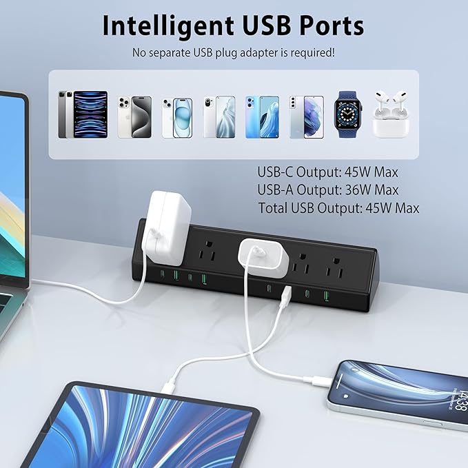 Jgstkcity Desk Clamp Power Strip, 45W Fast Charging Station, 4 USB-C, 4 USB-A - Image 6