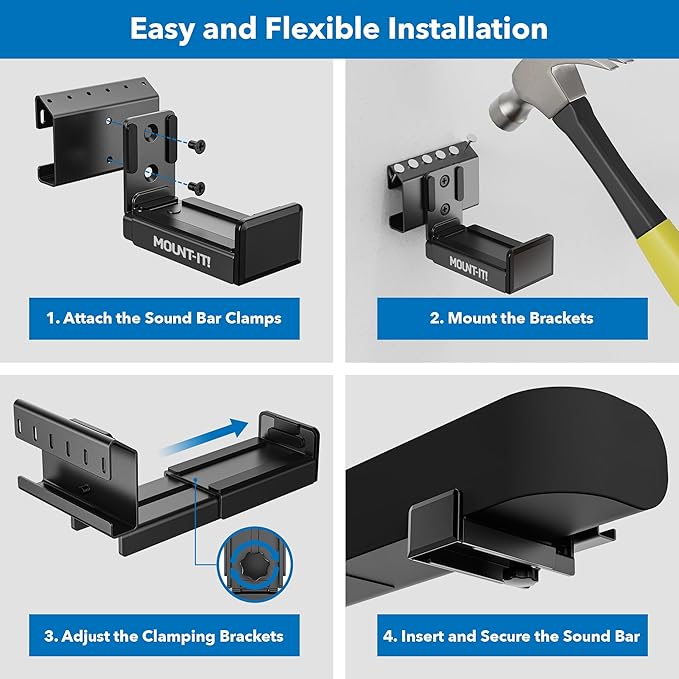 Mount-It! No Stud Sound Bar Wall Mount, Studless Soundbar Mounting Brackets - Image 6