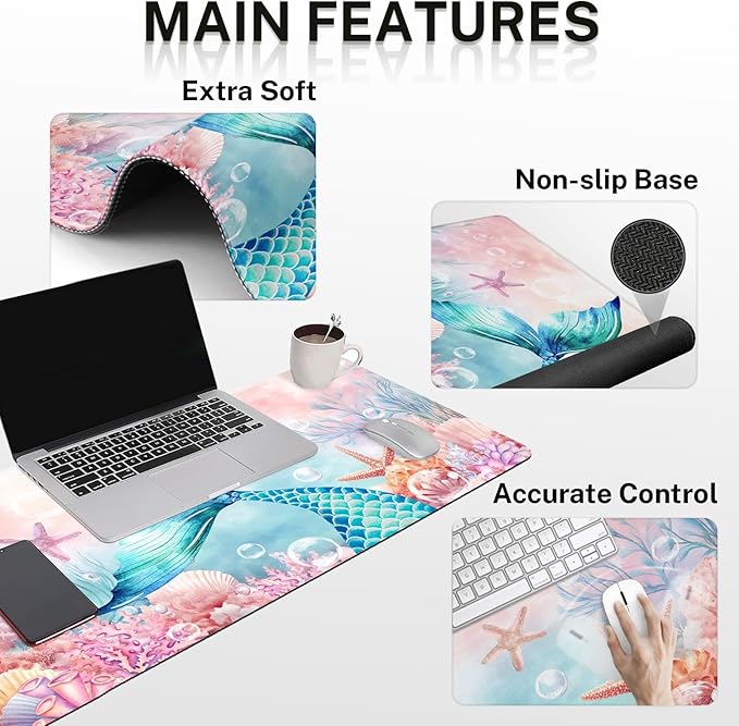 Britimes Pink Cute Deep Sea Mermaid Keyboard Mouse Pad Set 4in1 Large - Image 3