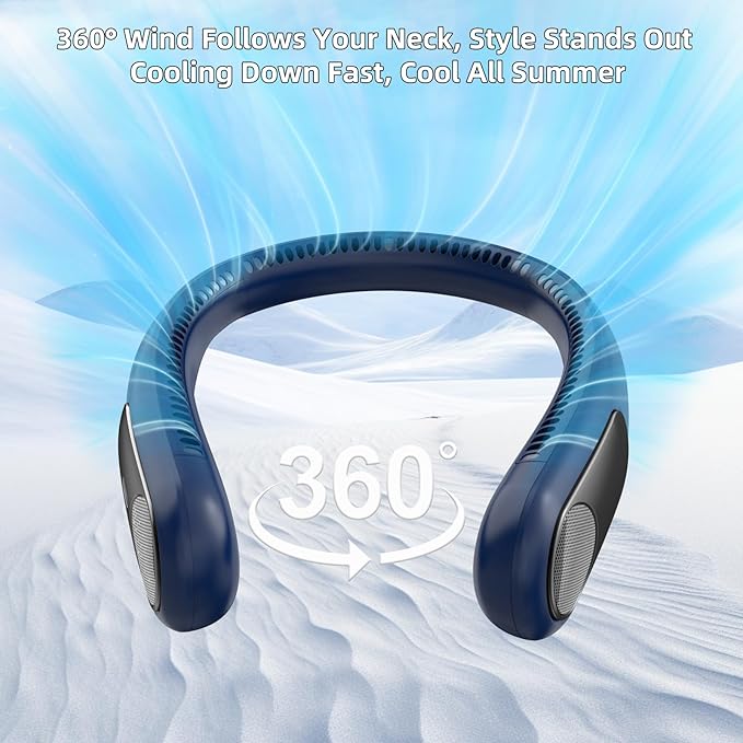 Portable Neck Fan, Personal Wearable Bladeless Fan, LED Display, 6000mAh USB - Image 2